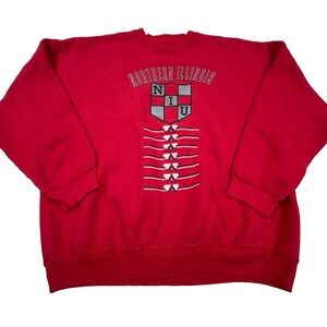 Vintage Northern Illinois Huskies Sweatshirt Men XL Red Crewneck USA 90s NIU